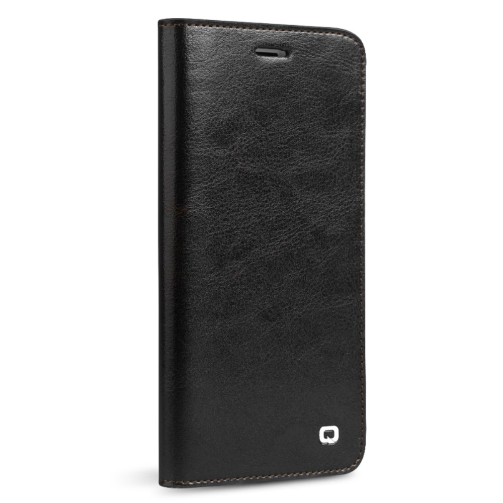 iPhone SE (2022/2020) / 8 / 7 Echtleder Tasche Flip Cover mit Kartenfächer - Schwarz