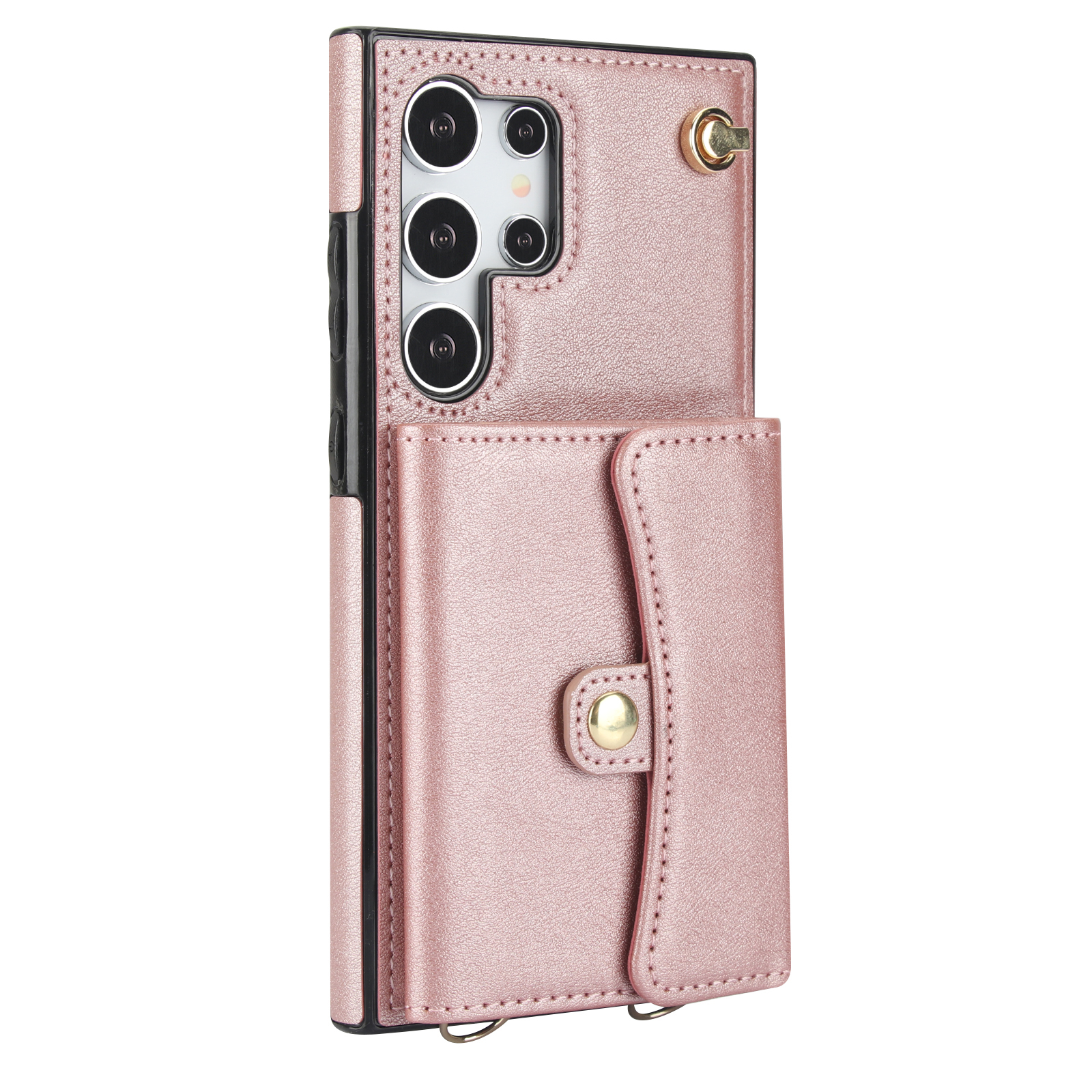 Samsung Galaxy S24 Ultra Necklace Leder Schutz Hülle mit Kartenfach   Handykette (140cm) - Roségold