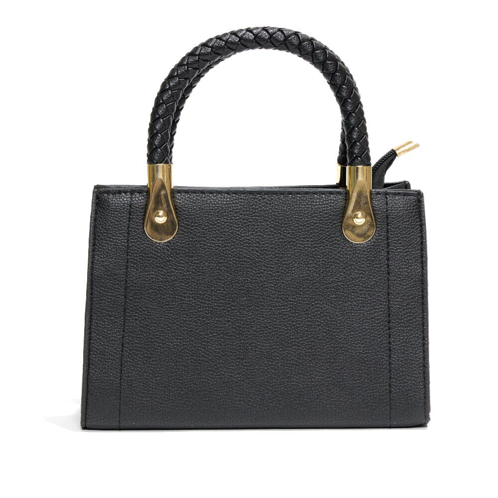 Sac à main simili noir avec détails dorés et bandoulière amovible 20x9xH13,5cm