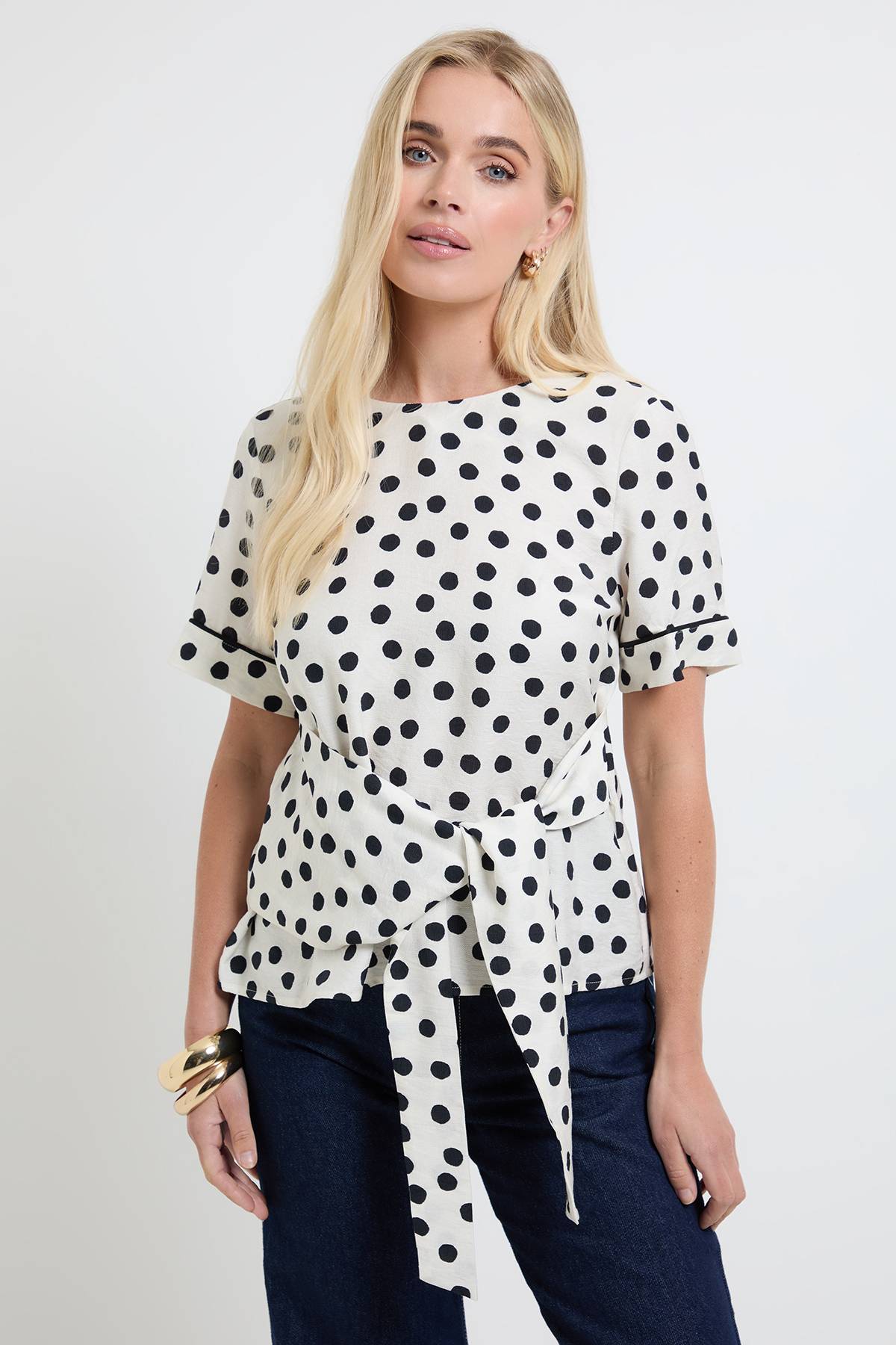 Wallis T-shirt Petite À Pois Avec Détail De Liens Latéraux Et Manches
