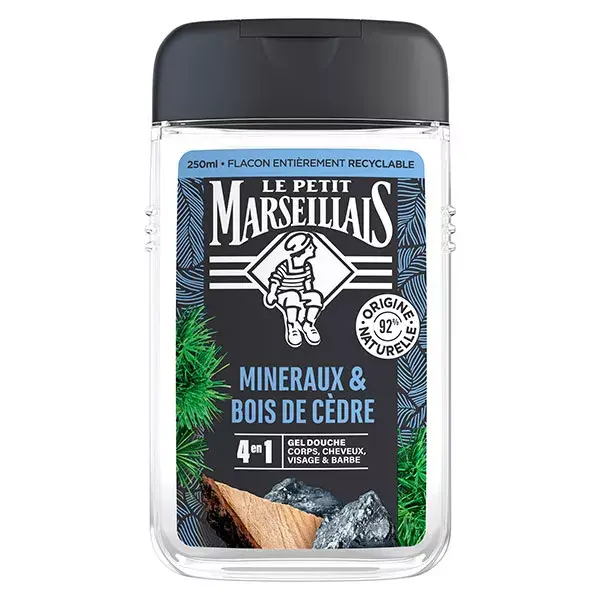 Gel de banho masculino Le Petit Marseillais Minerais e madeira de cedro 250ml