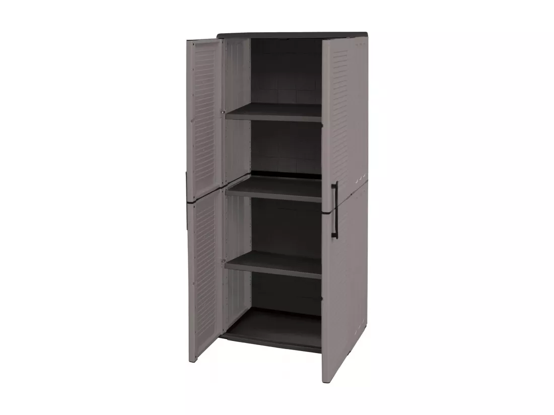Armoire d'extérieur Clavier, Meubles de balcon, Armoire polyvalente avec étagères, 100% Made in Italy, 68x37h163 cm, Gris et Noir, Finition rayée