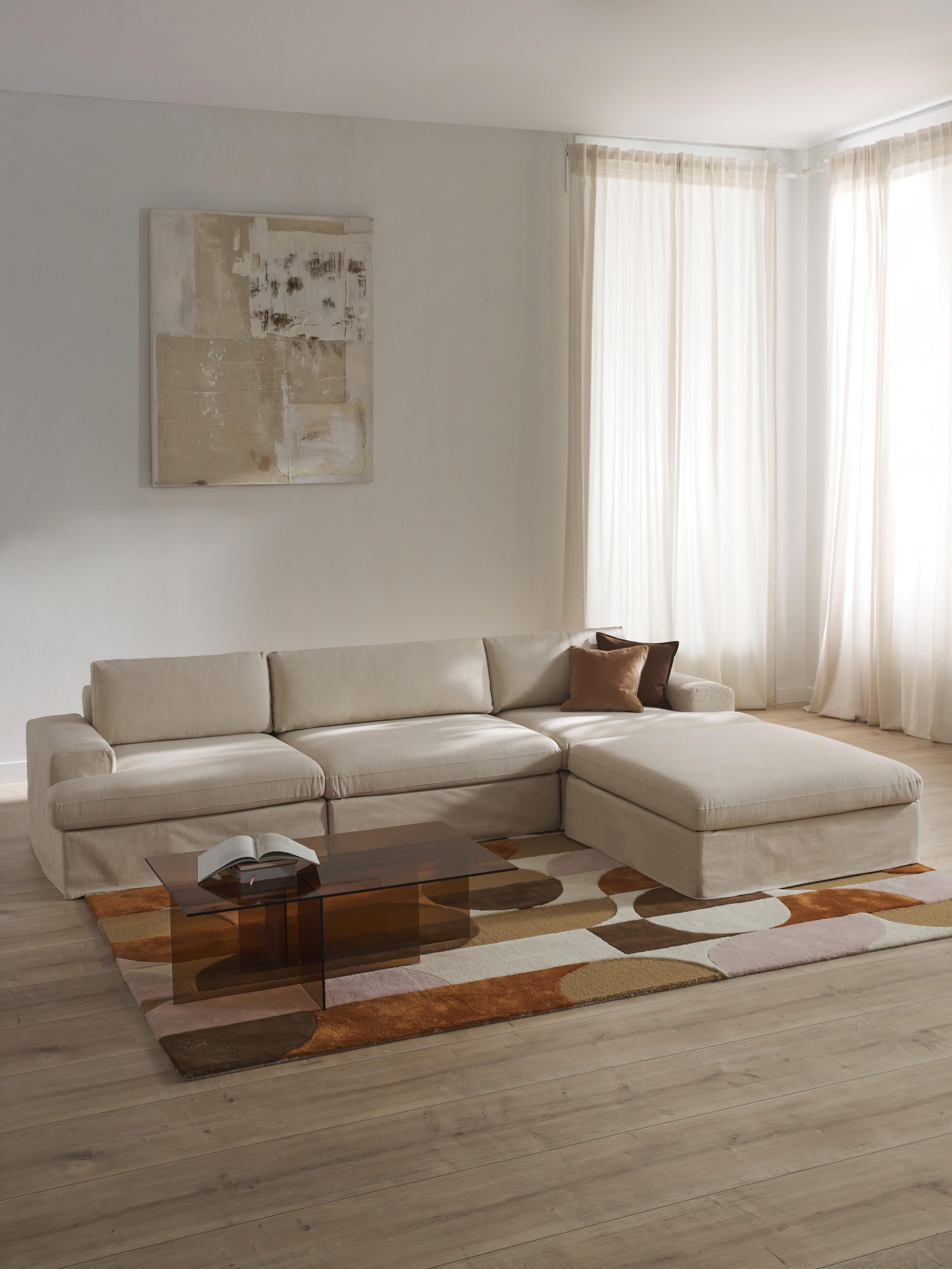 Modulaire bank Russell (4-zits) met poef (links/rechts)