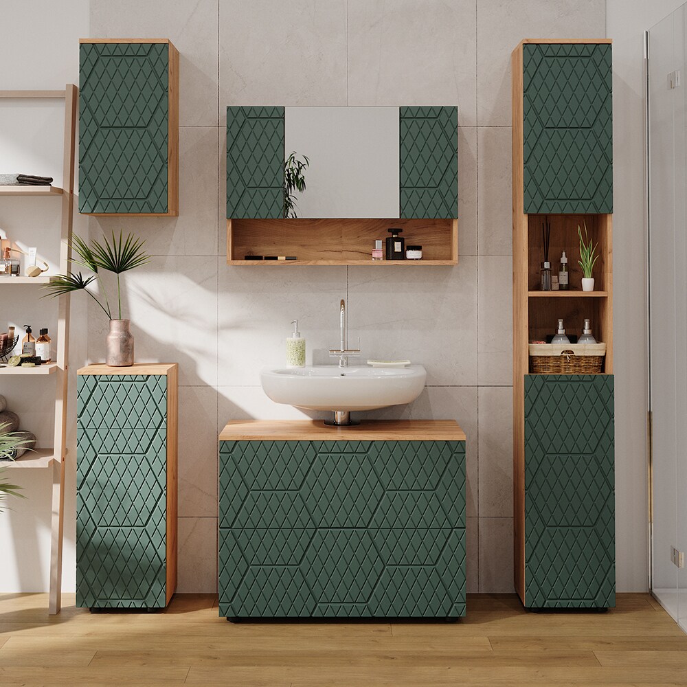 Vicco Midischrank Irma Eiche Grün 30 x 81 cm 1 Schublade 2 Fächer Badezimmer