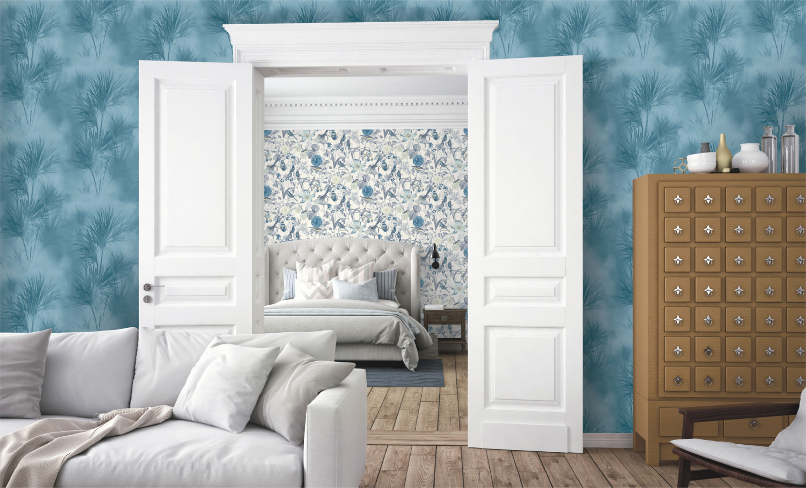 Vliestapete EXOTIC LIFE - blau - 10 Meter