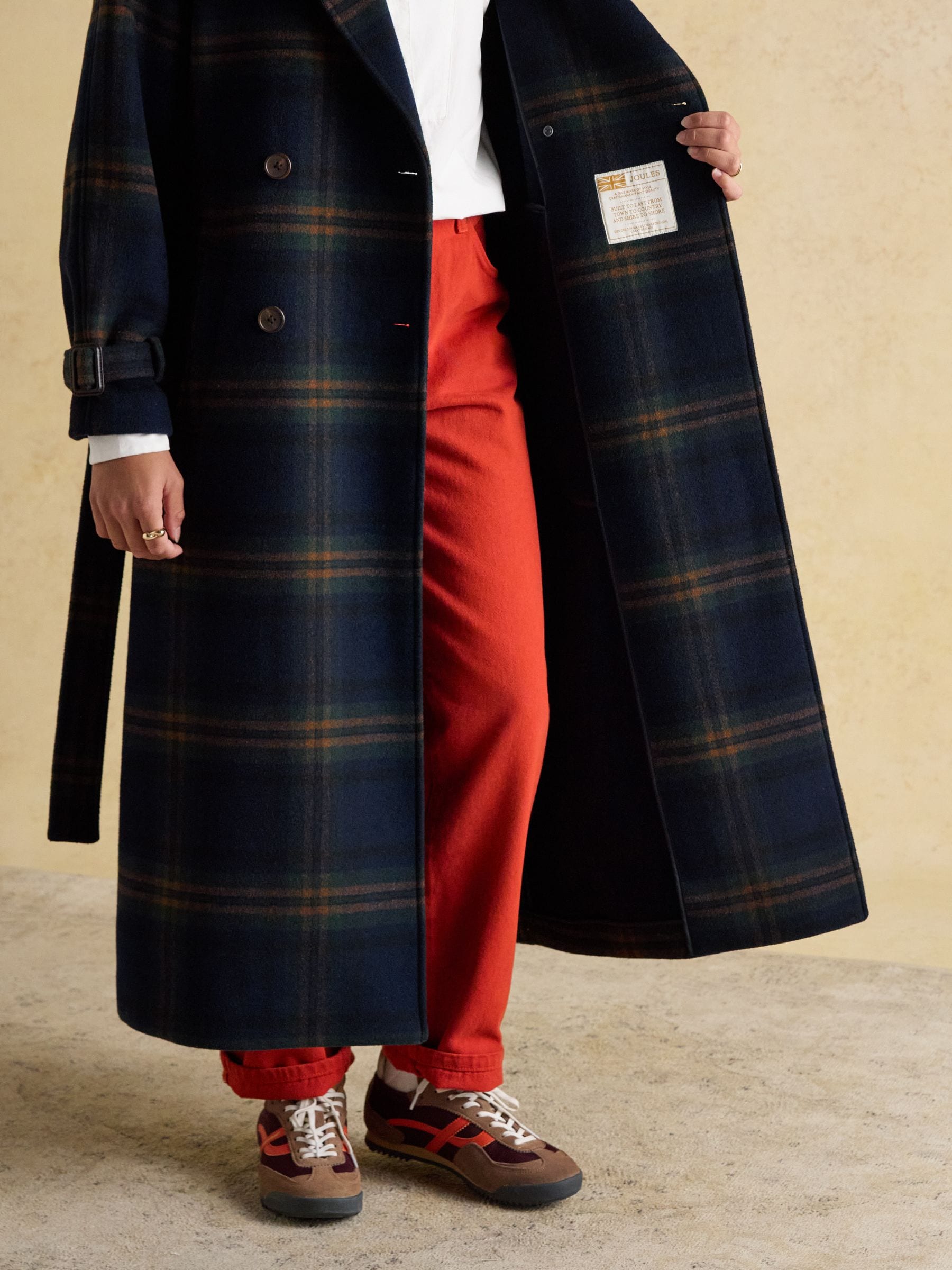 Donkerblauw - Joules Amberley lange wollen Mix jas met riem