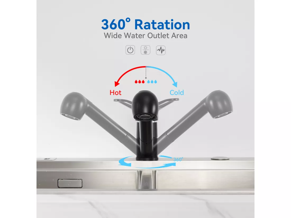 AuraLumMax Mitigeur Cuisine avec Douchette Extractible,2 Modes Jet,Robinet Cuisine Rotatif 360°,Eau Chaude/Froide,Cartouche Céramique,Noir,EU Modèle