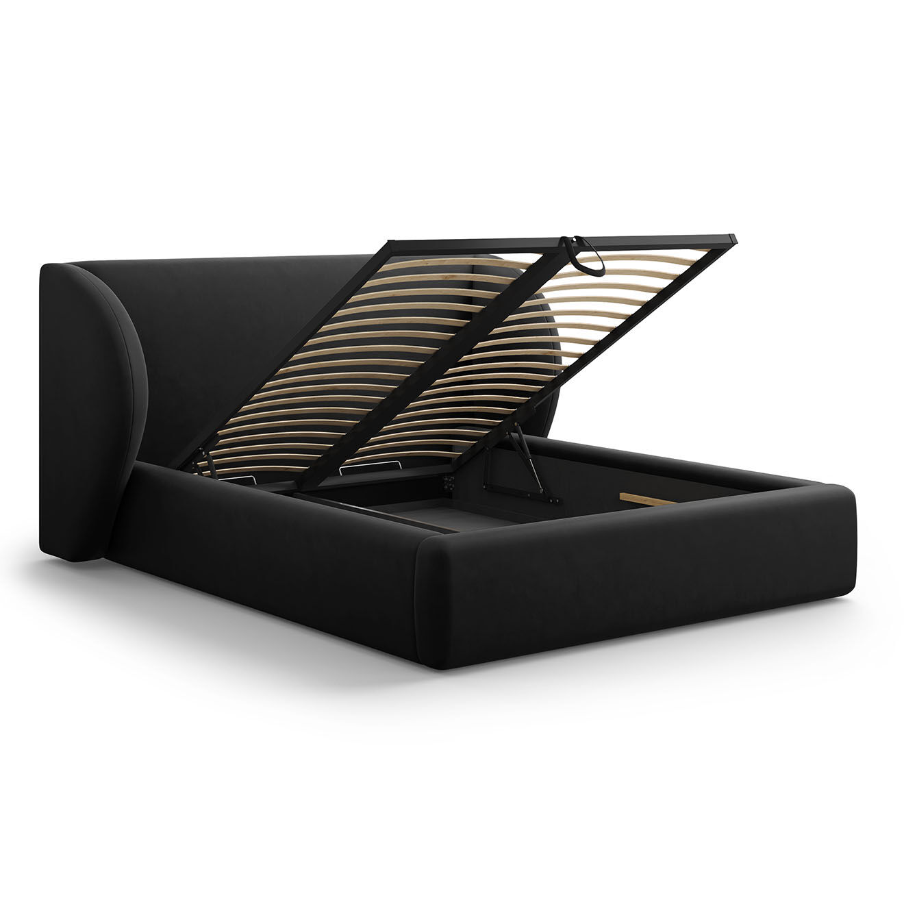 Micadoni Lit Coffre en Velours avec Tête de Lit Miley noir - 230x227x100 cm