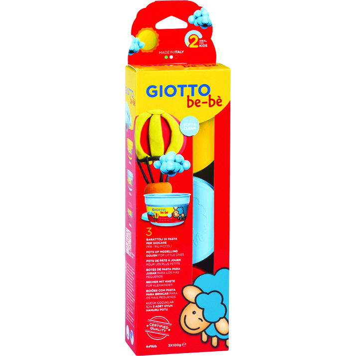 Pate a jouer be be giotto ingredients natruels matiere  vegetale 100g 3 pots coloris  bleu rouge et jaune