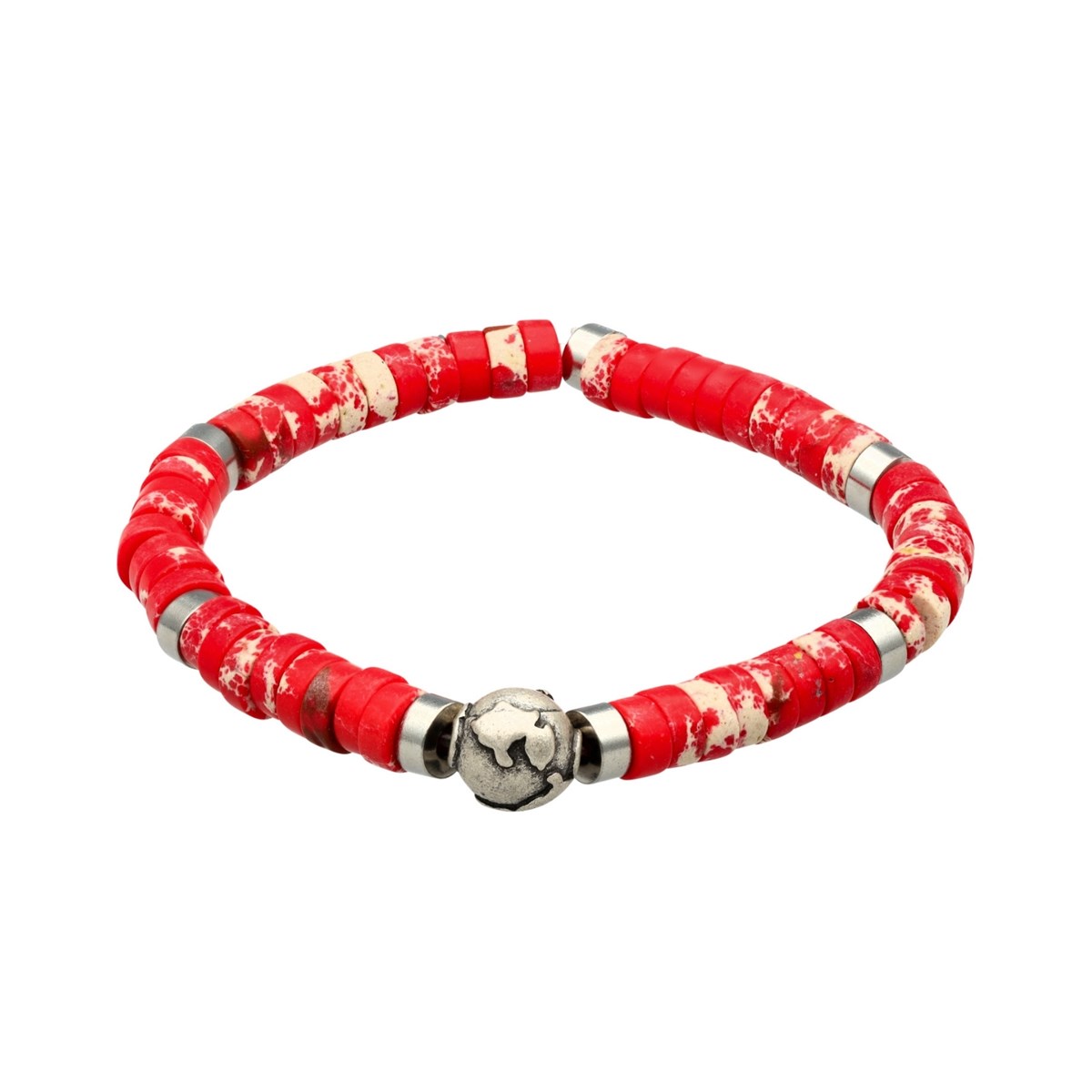Bracelet Perles Heishi Pierres Naturelles Jaspe Impérial Orange,  Planète Acier-XS-14cm