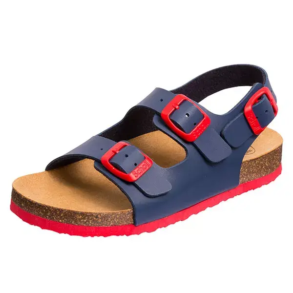 Sandálias infantis Scholl Summer Shoes com airbag, nas cores azul marinho e vermelho, tamanho 30.