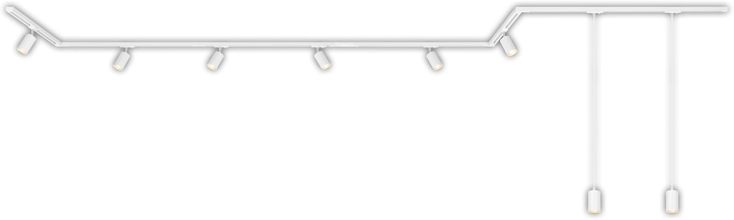 BRILONER - Schienensystem Rail Komplettset, 6x GU10 Spots schwenkbar, 2x GU10 Pendel, Cap-Form/Stairs-Form, Lichtschienensystem Decke, Strahler Schiene, Deckenlampe, Spotlight, 5,25m, Weiß