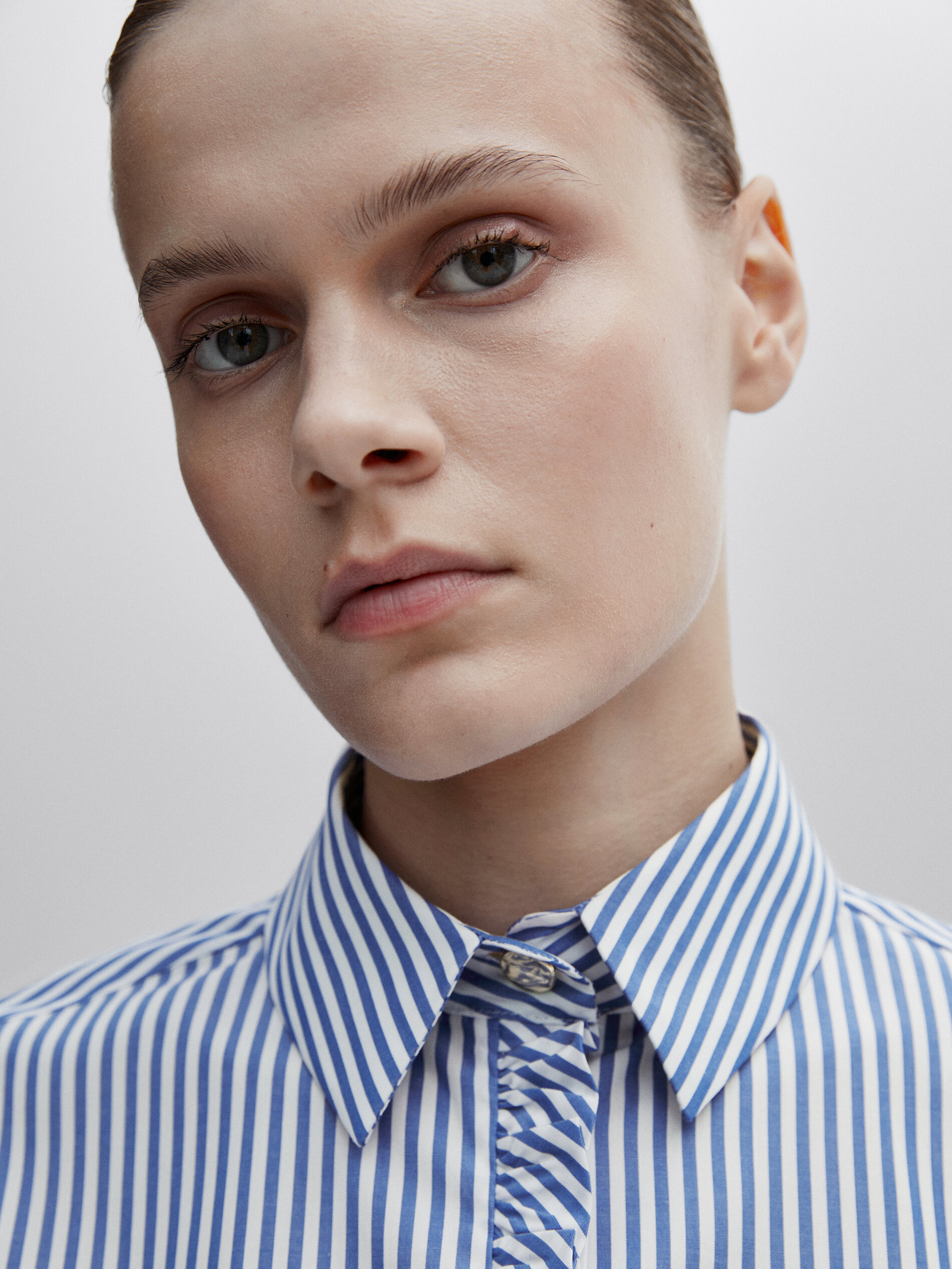 Camisa listrada Poplar com detalhe de babado - Studio - Azul Marinho