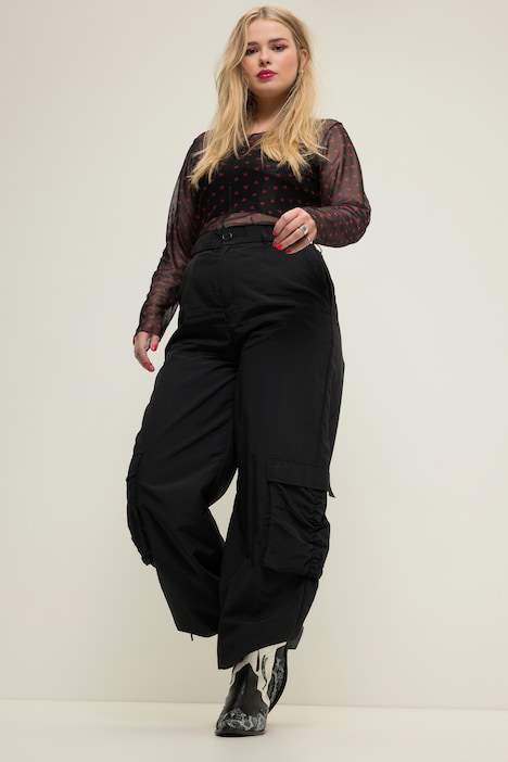 Cargohose, weites Bein, Cargotaschen, Saum-Bindeband