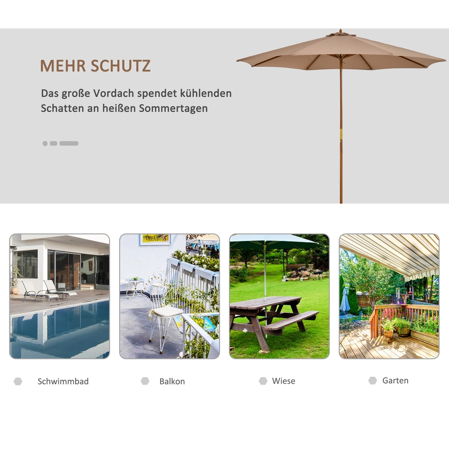 Outsunny Sonnenschirm aus Holz khaki