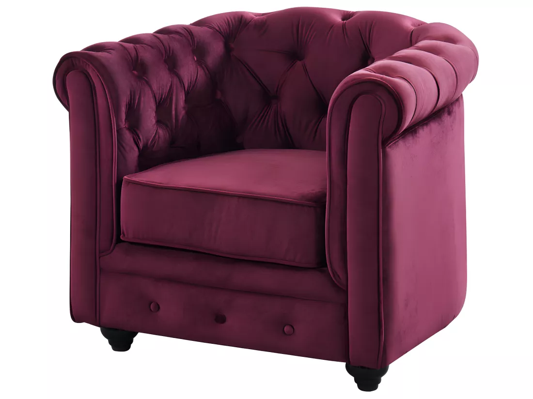 Canapé 3 places et 2 fauteuils CHESTERFIELD - Velours pourpre
