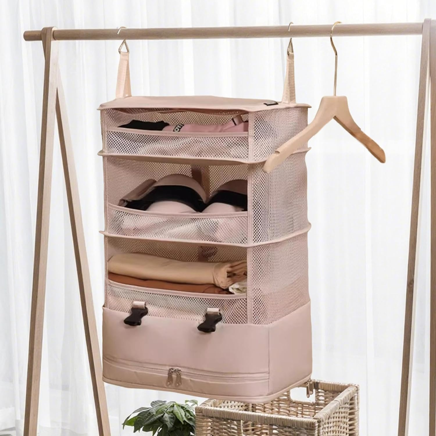 (52x37cm) Hängende Kleidungs Aufbewahrungstasche Faltbarer Reise Organizer Necessaire Bag - Schwarz