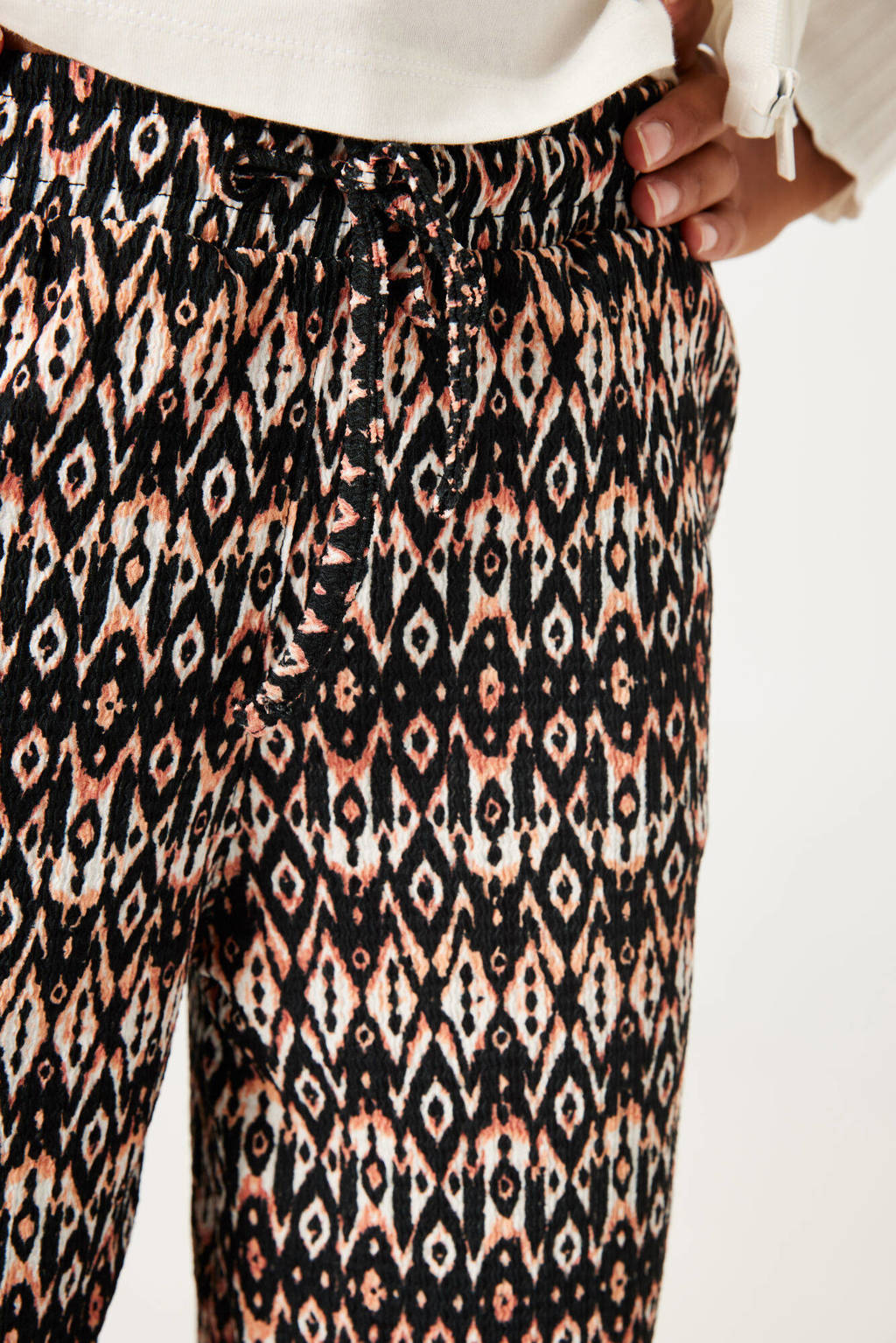 Garcia high waist loose fit broek van polyester zwart/ecru/oranje