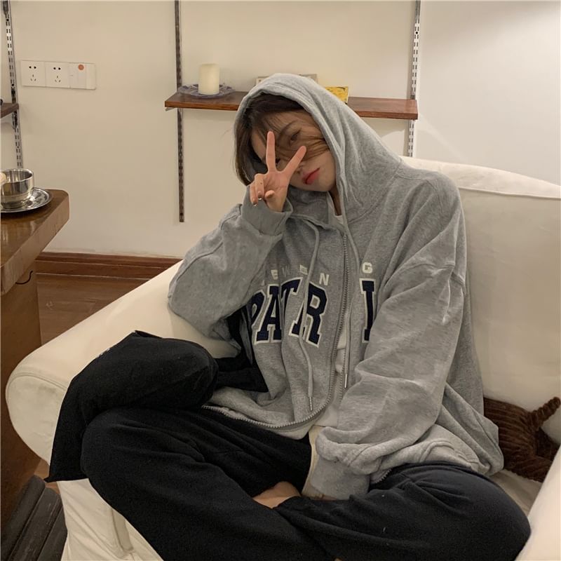 Racoon - Hoodie met rits en geborduurde letters