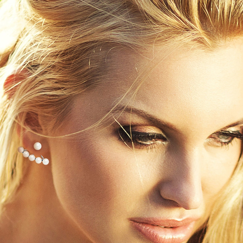 Boucles d'Oreilles en Argent et 6 Perles de culture Blanches