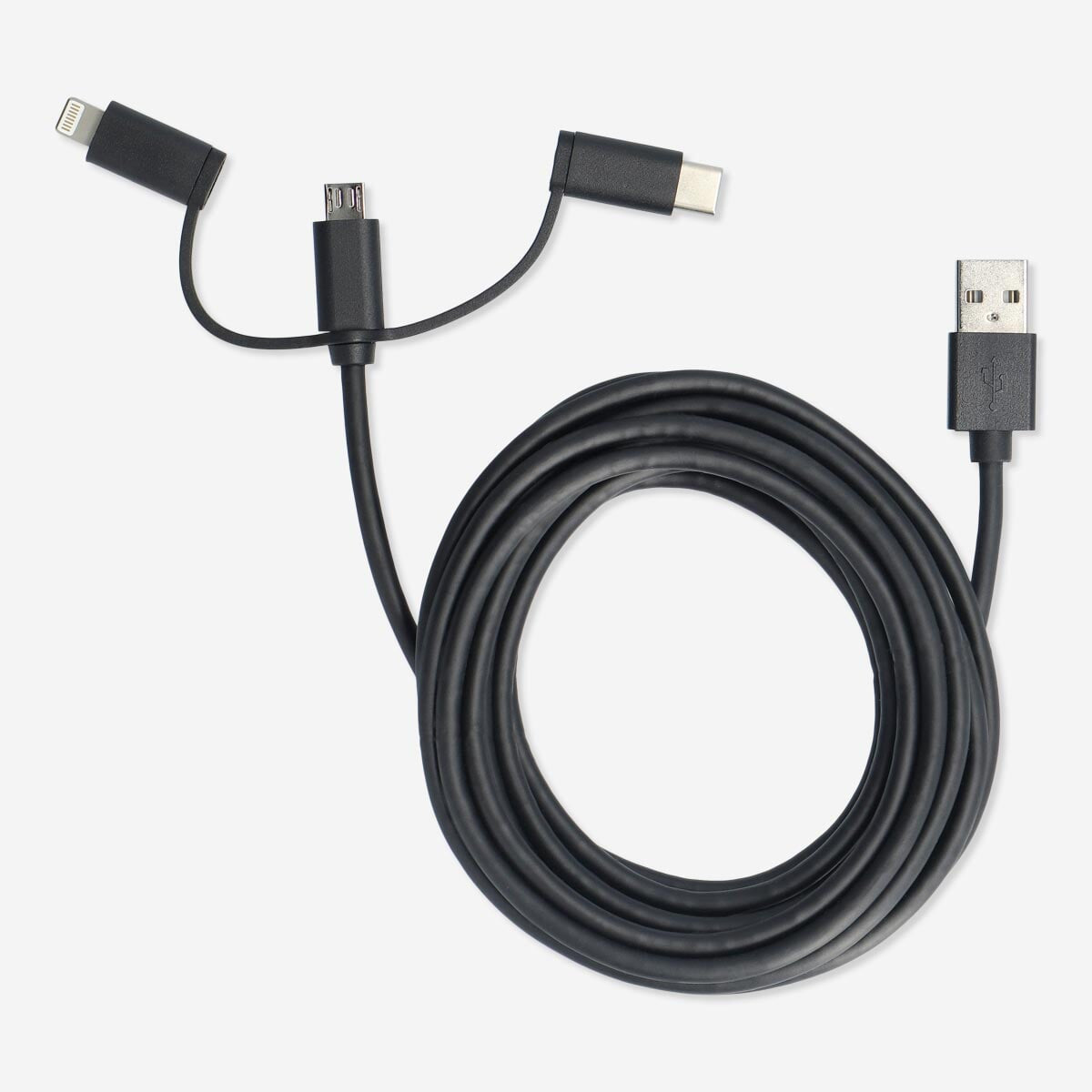 Opladningskabel. Til USB-C, Micro USB og lightning