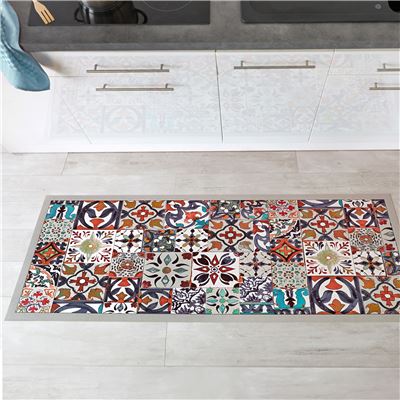Tapis vinyle carreaux de ciment colorés