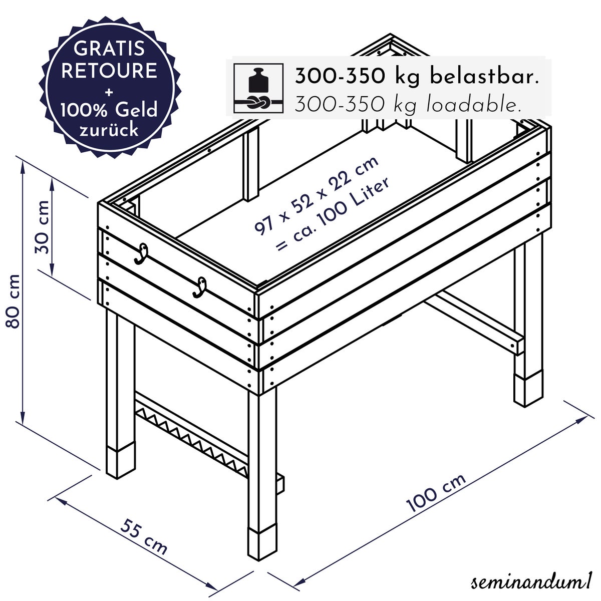 WONDERMAKE - Grote verhoogde tuinbak van kersenhout voor tuin, balkon en terras; XL hoogwaardige rechthoekige plantenbakset met binnenbak; kruidentuinbak, decoratief, donkerbruin/zwart