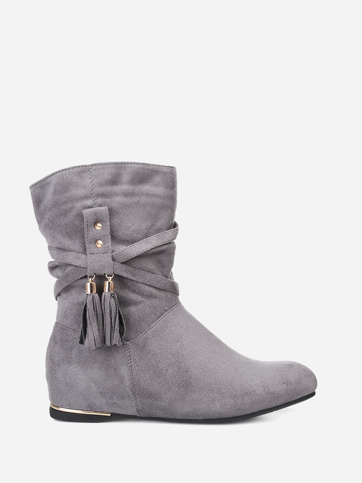 Bottines plissées à talon compensé et pampilles- Gris