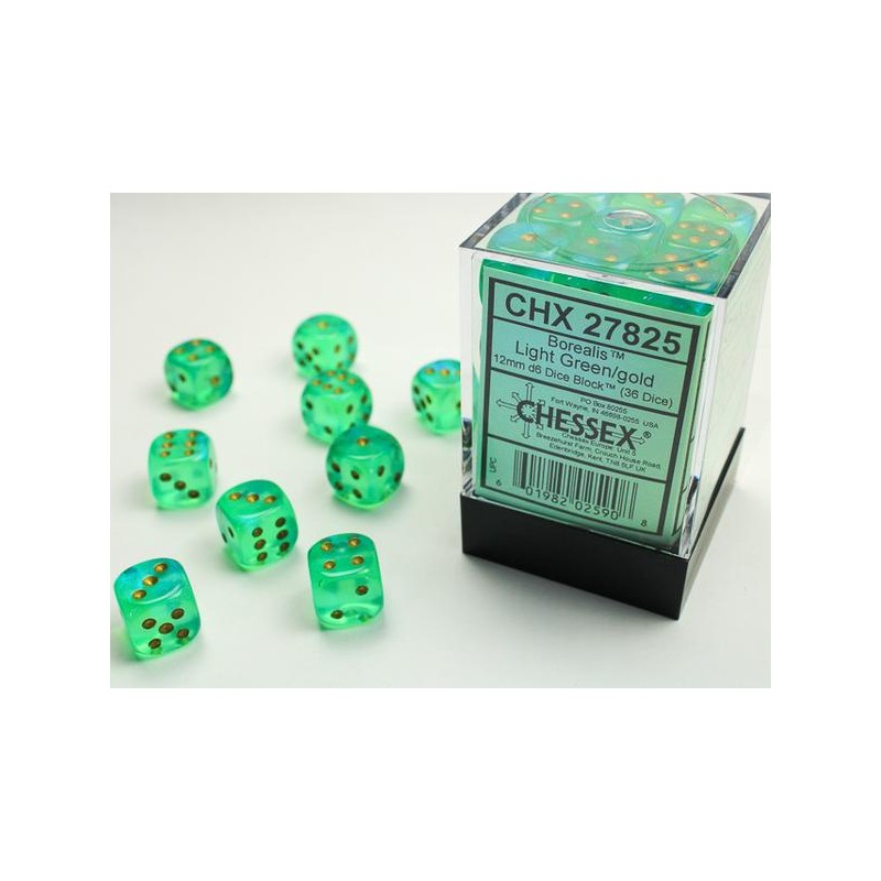 Pack de 36 dés D6 * borealis * VERT CLAIR