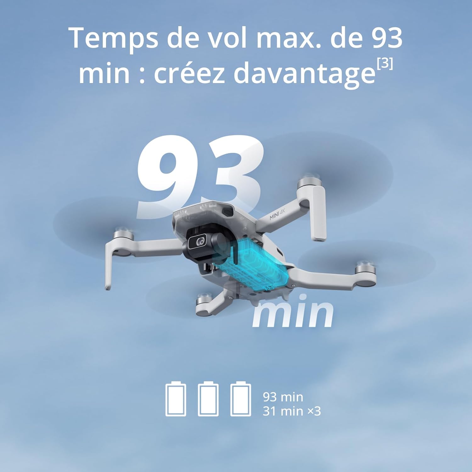 DJI Mini 4K, Drone Caméra 4K UHD, Moins de 249 g, Stabilisation de la Nacelle à 3 Axes, Transmission Vidéo sur 10 km, Retour Auto, Résistance au Vent, Temps de Vol max. de 31 min, C0, QuickShots