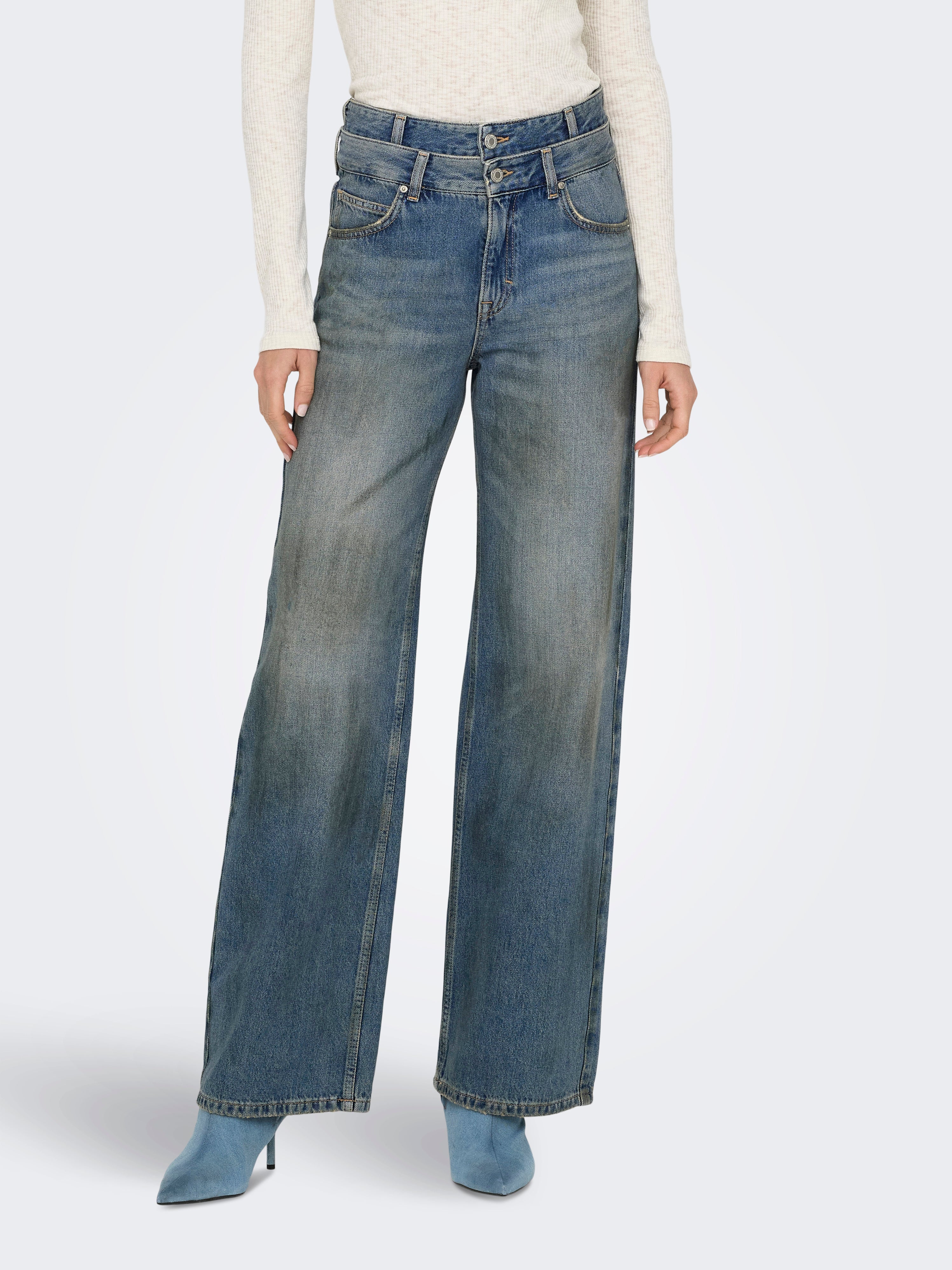 ONLESME-HOPE Super-High Waist Weiter Beinschnitt Jeans Medium Blue Denim