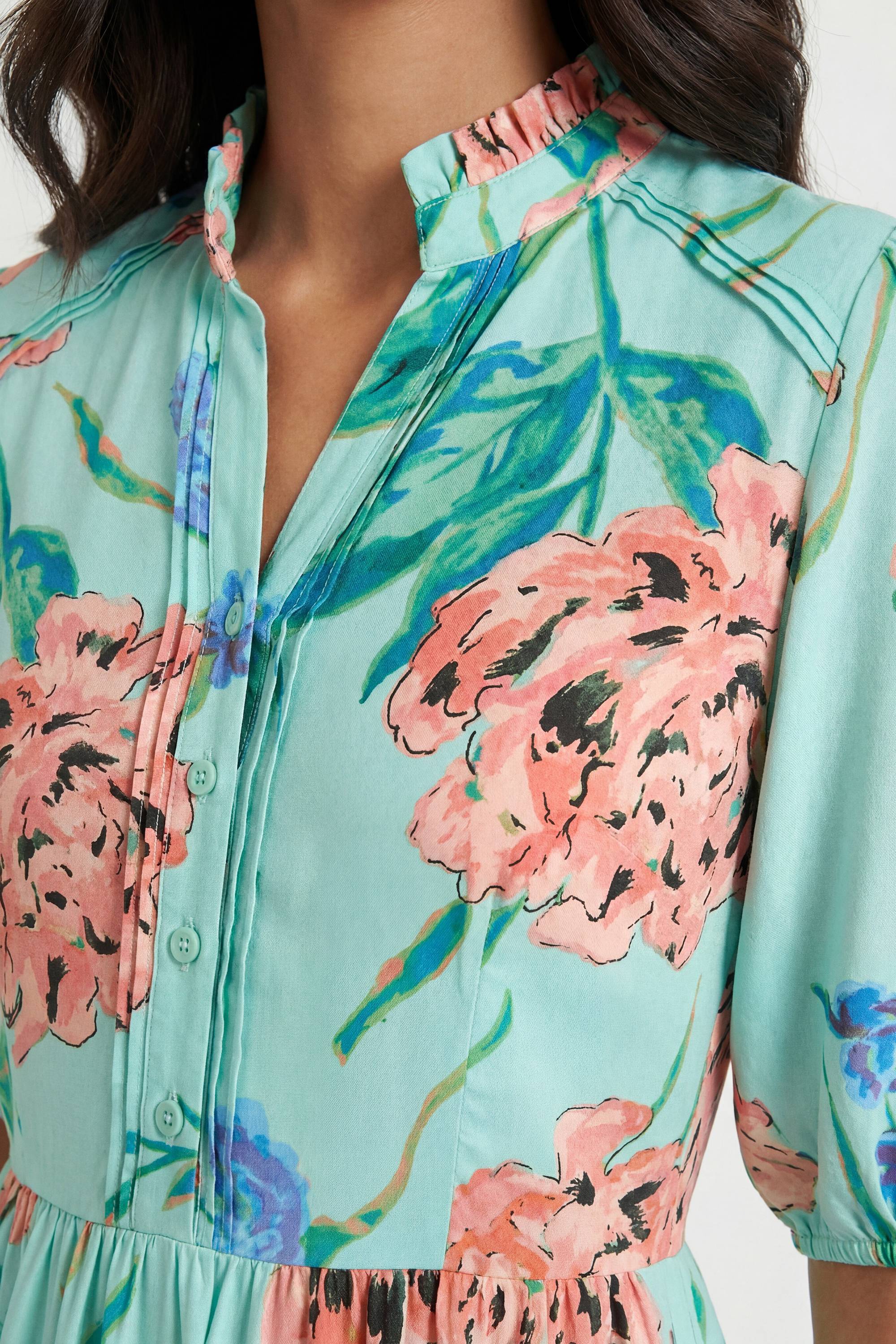 Wallis Robe Midi À Fleurs Avec Manches Bouffantes Et Plis Nervurés