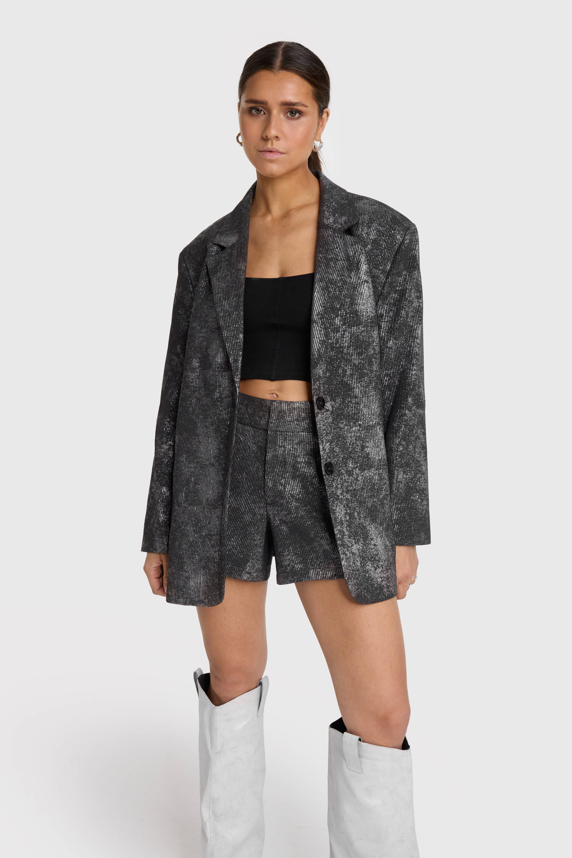 Alix the Label oversized blazer BLAZER met all over print grijs
