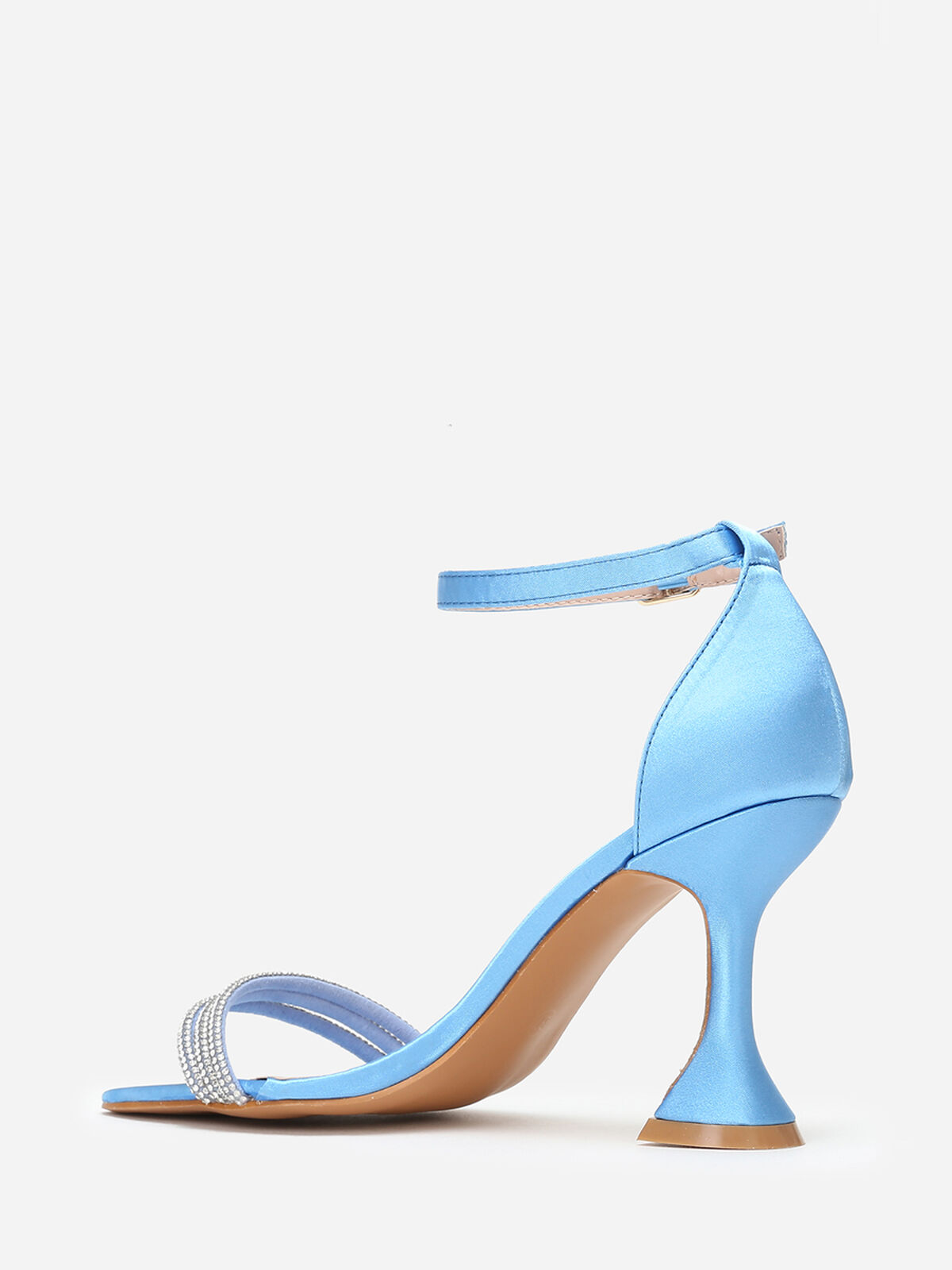 Sandales satinées à strass et talon bobine- Bleu