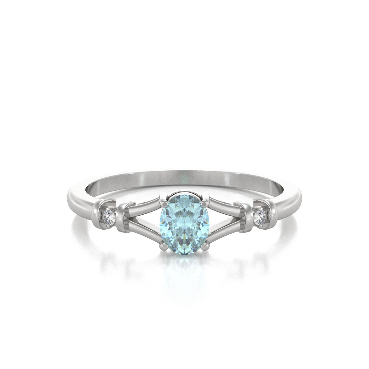Bague ADEN Or 585 Blanc Solitaire Aigue-Marine et diamants 2.094grs