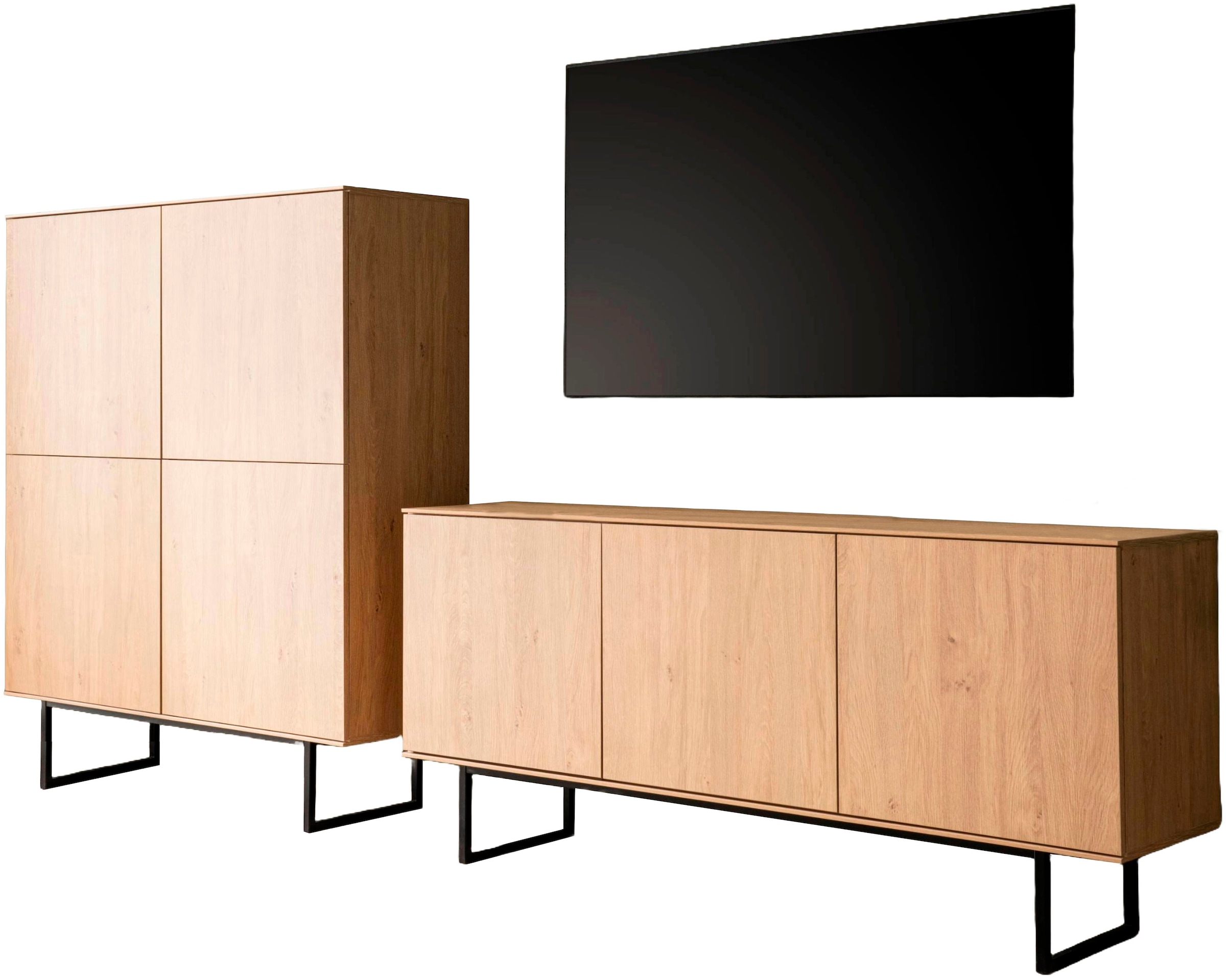 Home affaire Wohnwand »Lund, moderne Anbauwand, Wohnzimmer-Set in Stone Oak« 2 Stk. tlg.