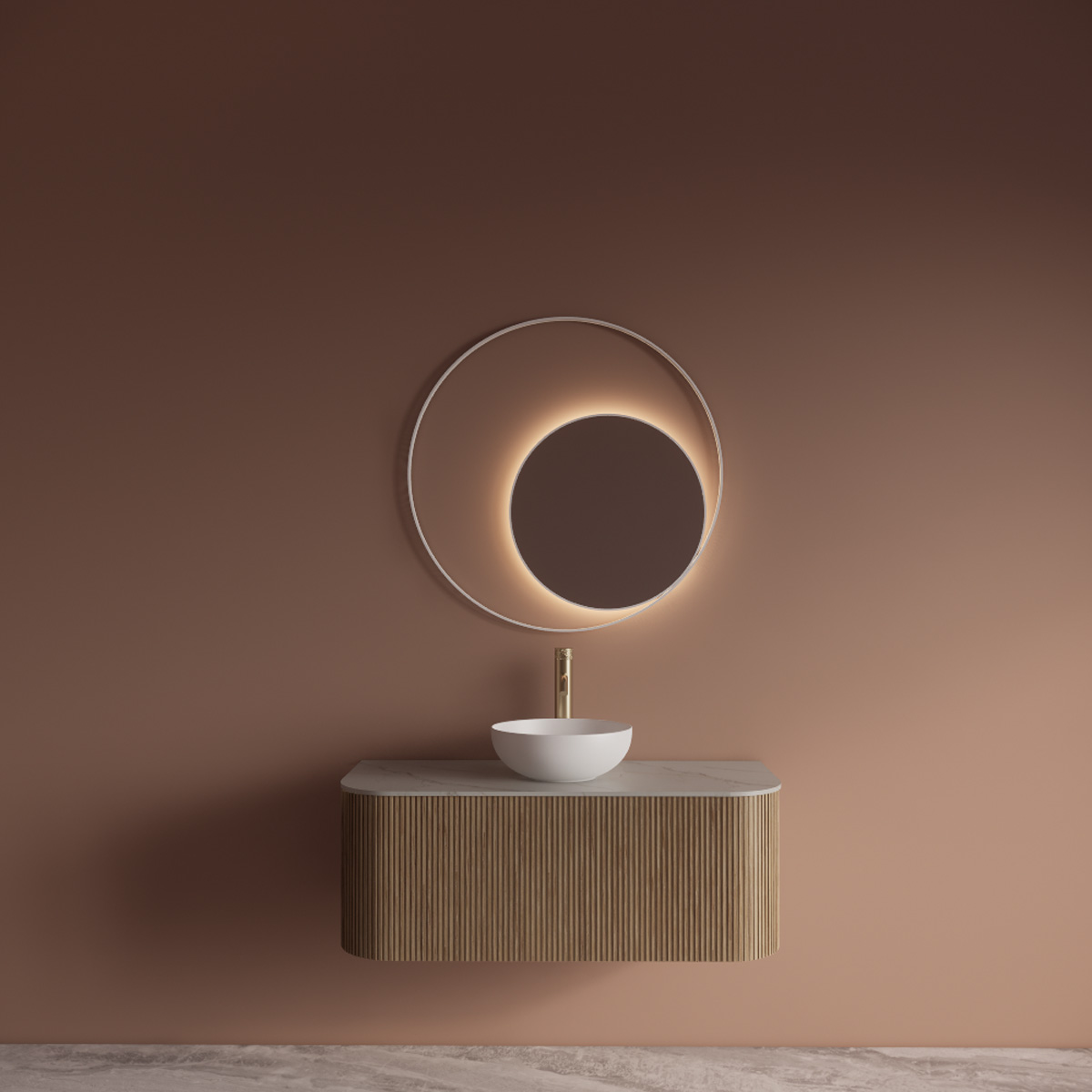 Gliss Design Kosmos spiegel rond met cirkel 80cm mat wit met handsensor