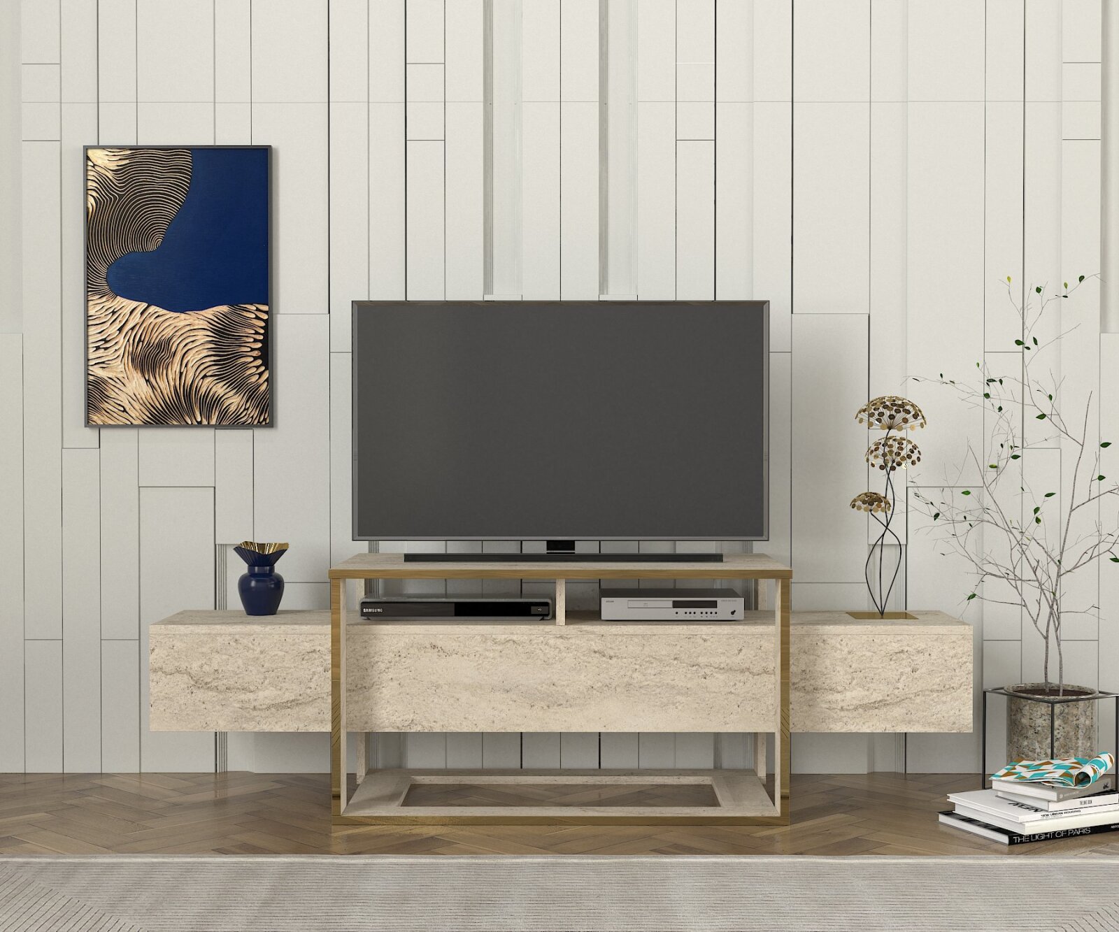 TV-Lowboard - beige-Granitoptik - 160 cm