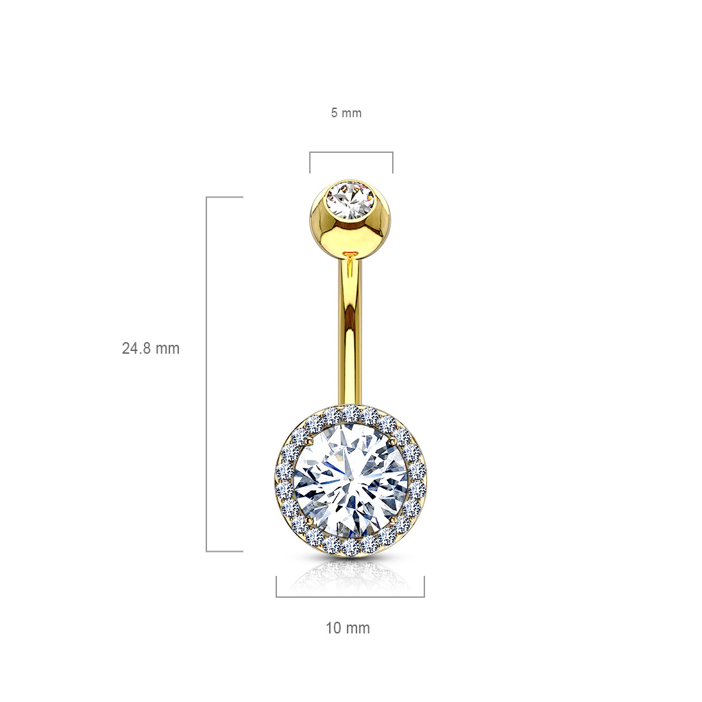 (10mm) 316L Chirurgenstahl Bauchnabelpiercing Gewindeverschluss Kreis mit Strass - Gold / Silber