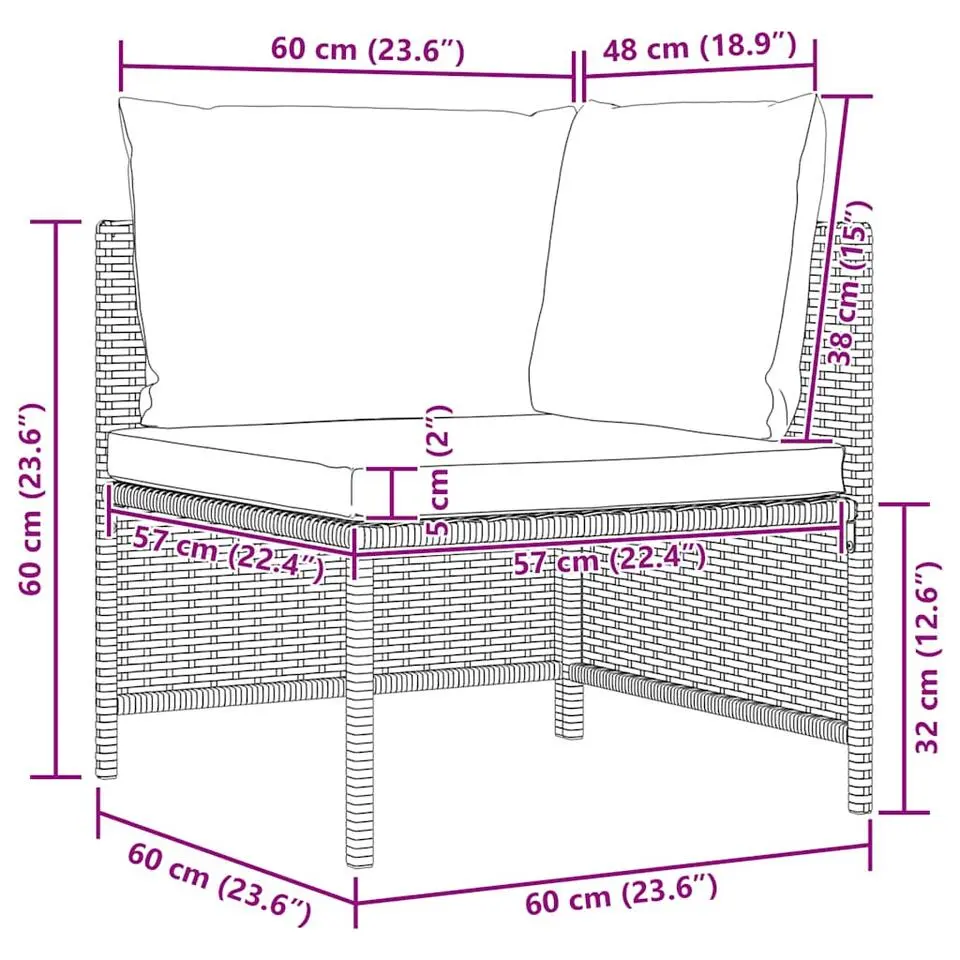 vidaXL - Loungeset - Grijs - Poly rattan - 3 stuks - Met kussens