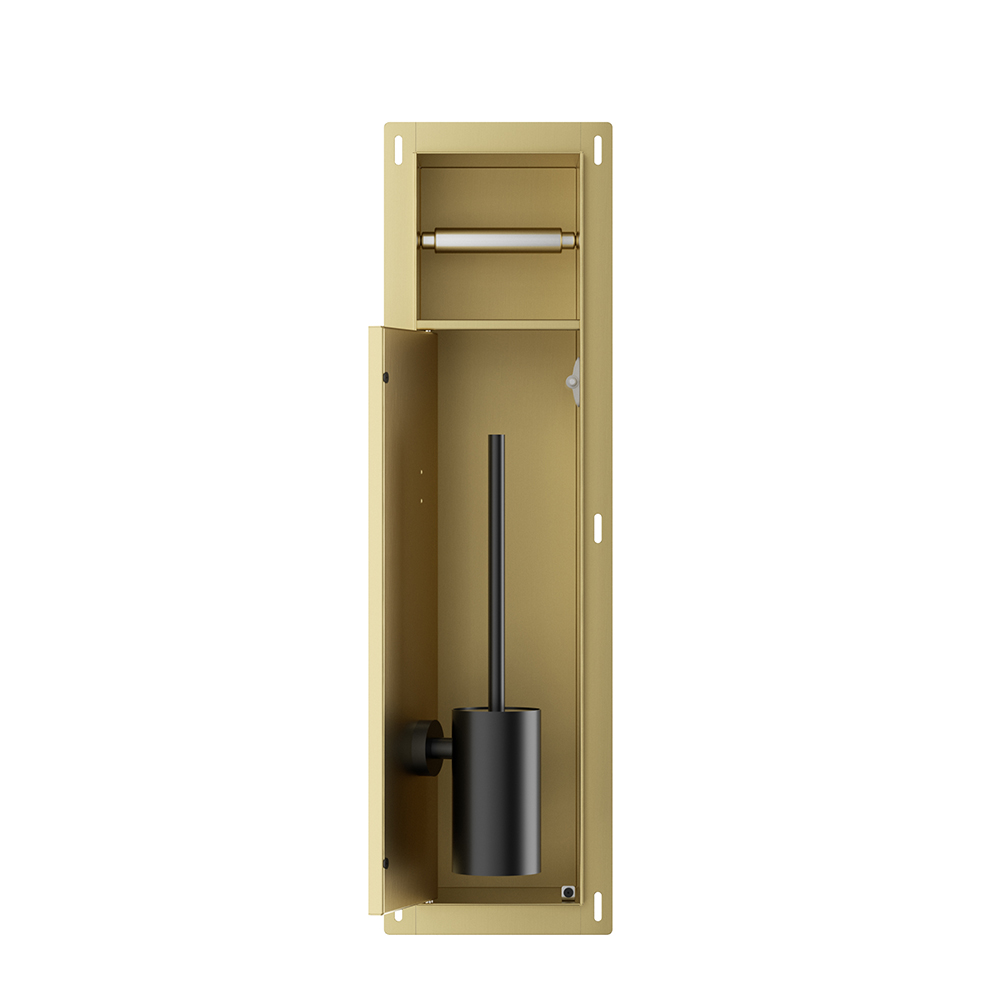 Mueller Gold inbouw toiletrol en borstelhouder betegelbaar messing geborsteld