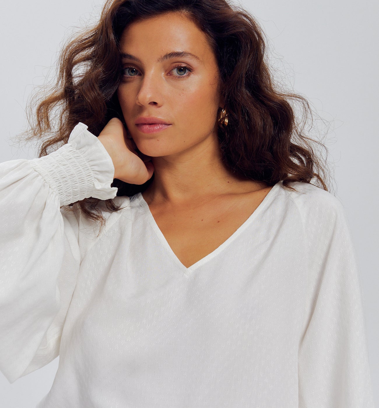 Blouse à smocks Femme - Ecru