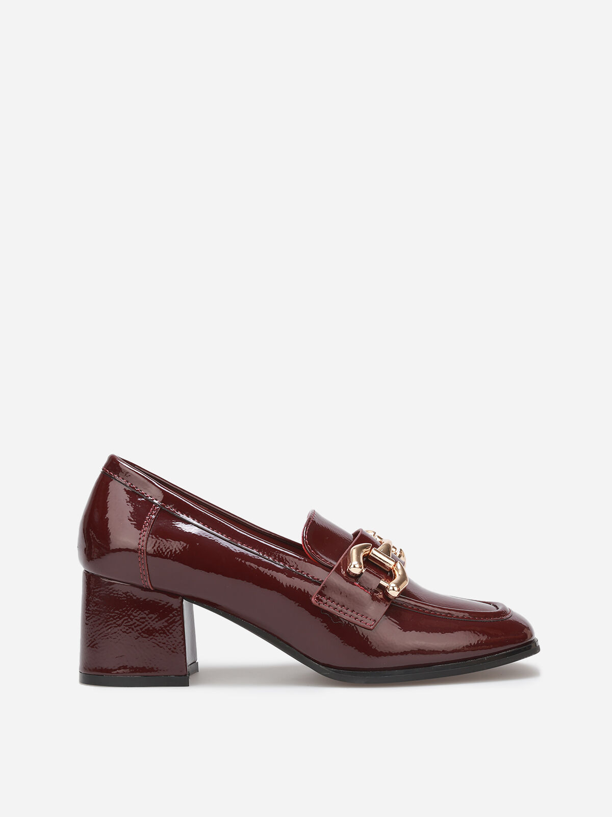 Mocassins à talon et mors dorés- Bordeaux