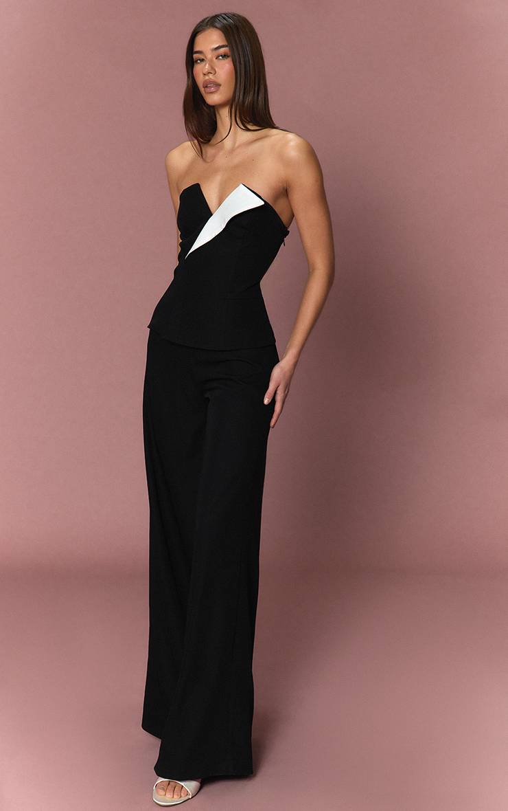 Combinaison Pantalon Bandeau À Revers Contrastants Et Jambes Droites