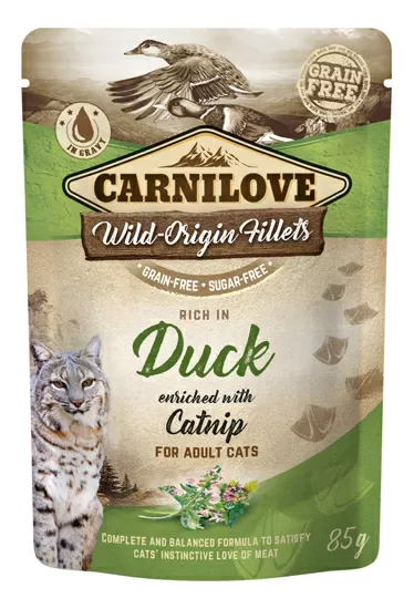 Carnilove Cat Pouch vådfoder m. and & kattegræs - 85 g.