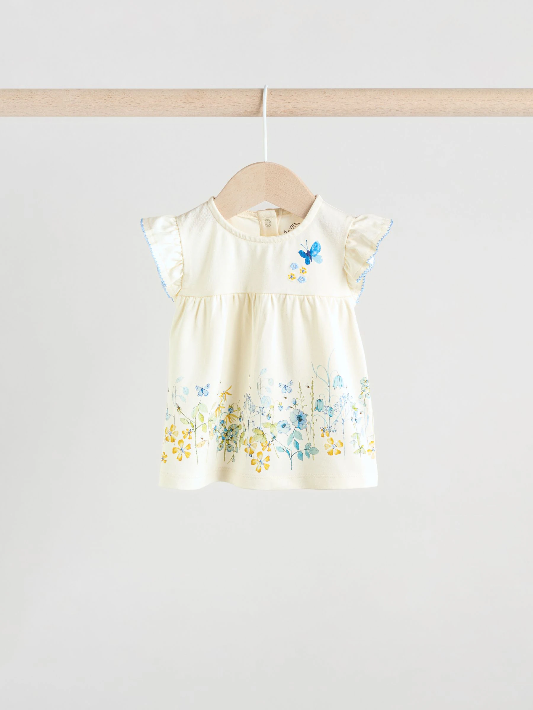 Blauw/wit met bloemenprint - 6 -delig Baby Set van T-shirt met ruches en short (0mnd-2jr)