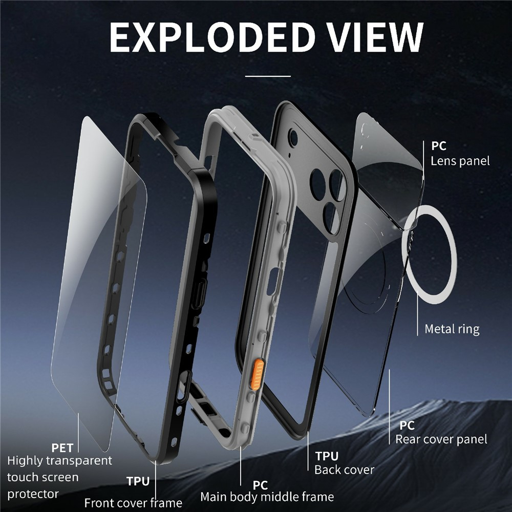 iPhone 17 Pro Max Wasserfeste MagSafe Outdoor Schutz Hülle (IP68) - Schwarz / Transparent