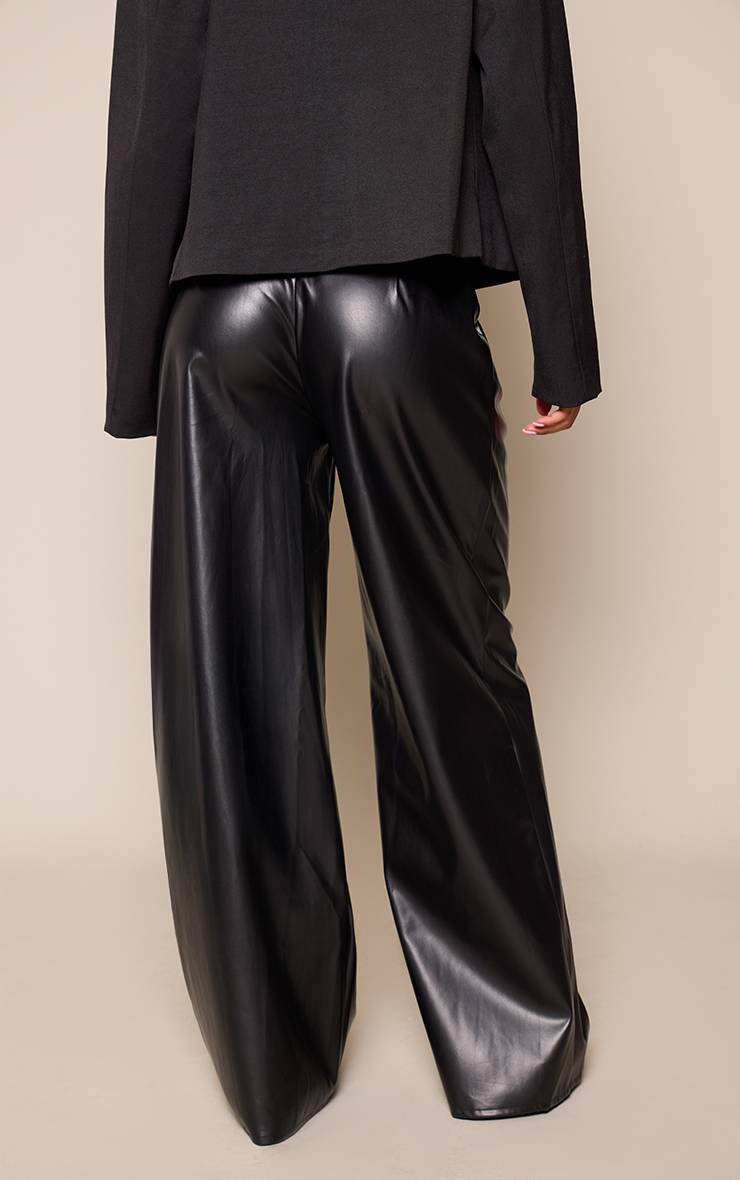 Noir Pantalon Plissé En Synthétiquecuir