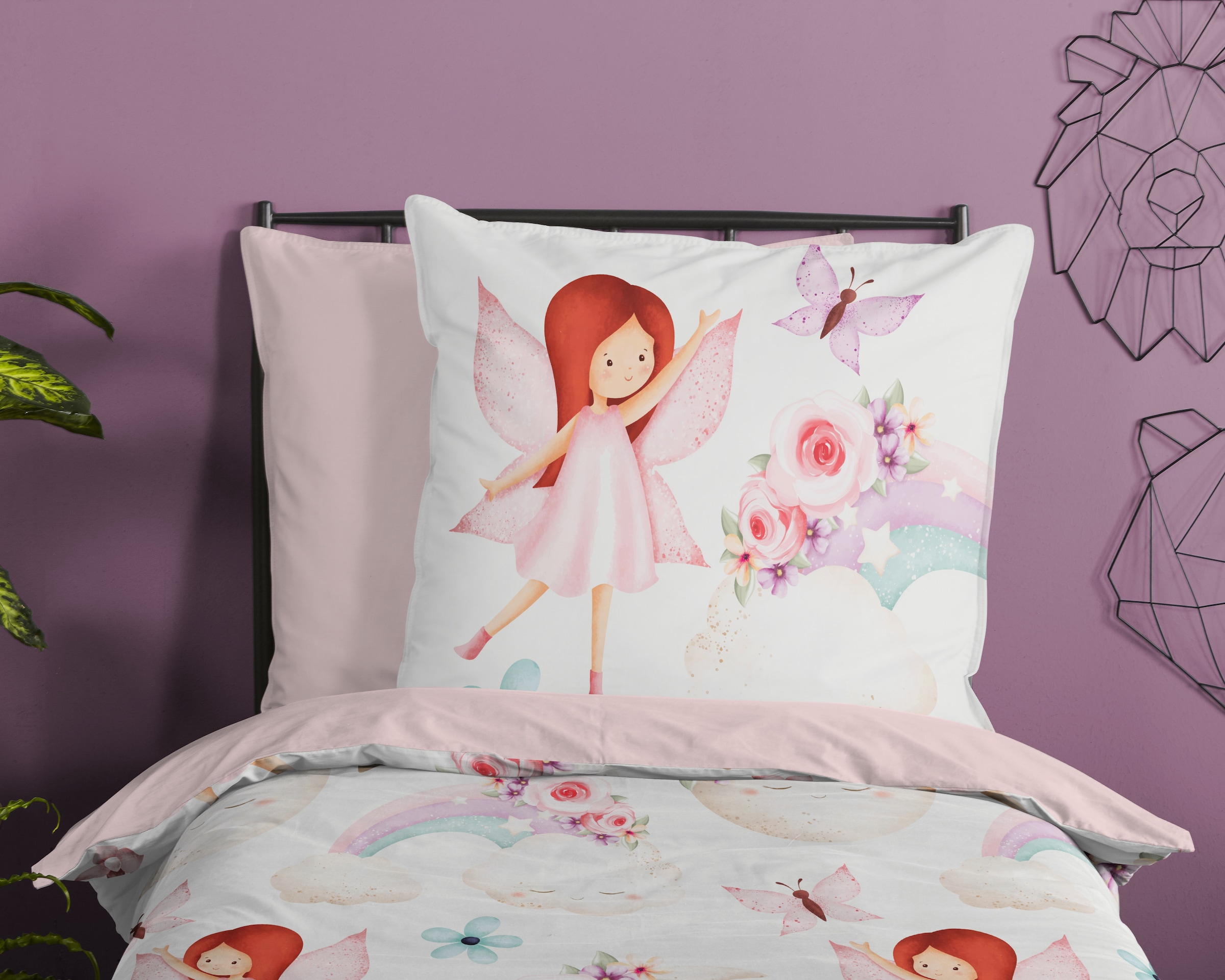 good morning Kinderbettwäsche »Lucia« 2 Stk. tlg. Baumwolle, 135x200, Reissverschluss, Wende, Mädchen, Fee, Weiss, Rosa