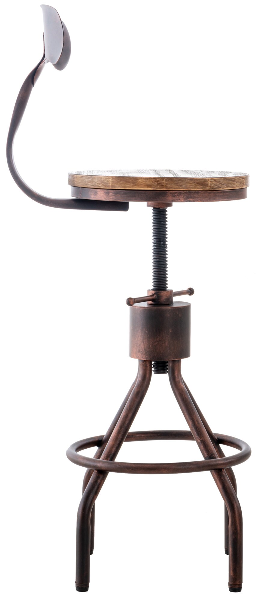 CLP 2er Set Barhocker Hanam Im Industrial-Design I Höhenverstellbarer Metall Barstuhl Mit Holzsitz Und Rückenlehne